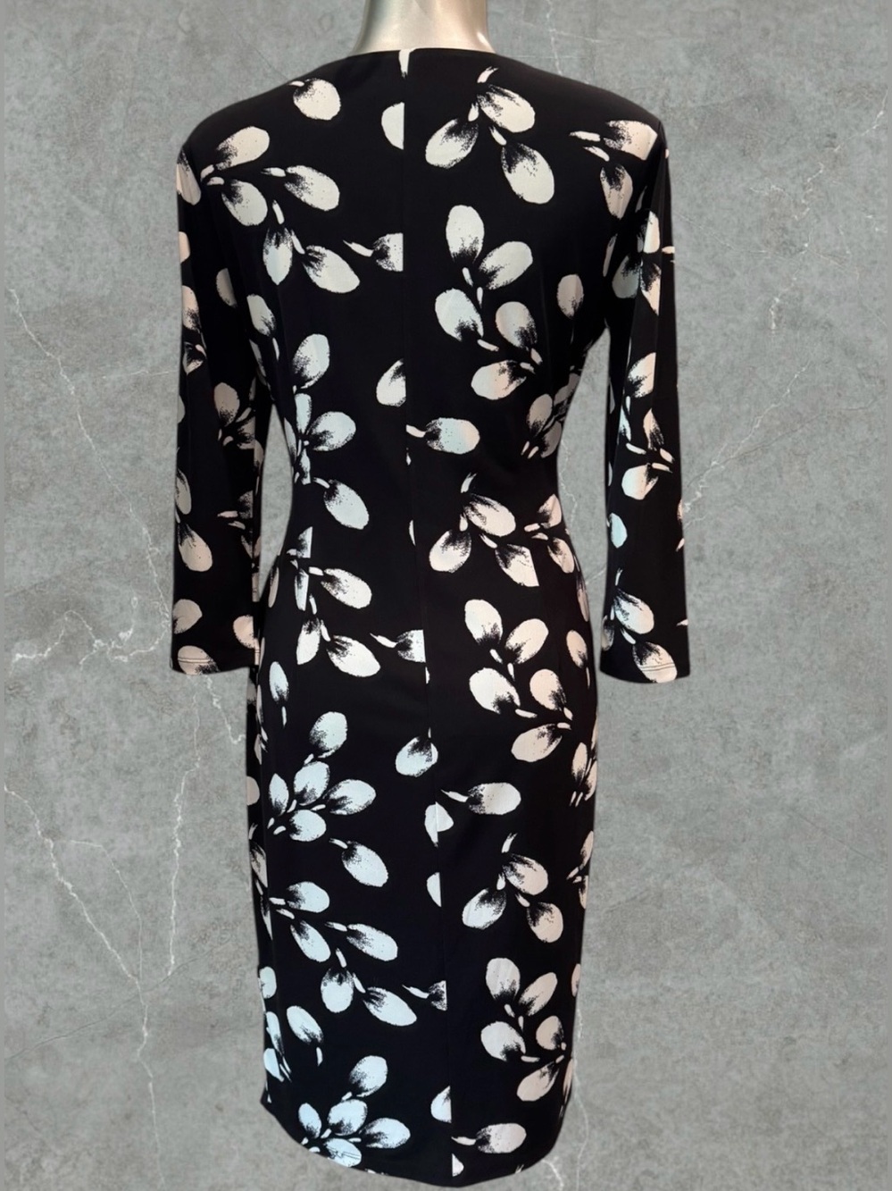2 for $30 | Evan Picone Black & White Floral Wrap-Style Midi Dress - Picture 8 of 15